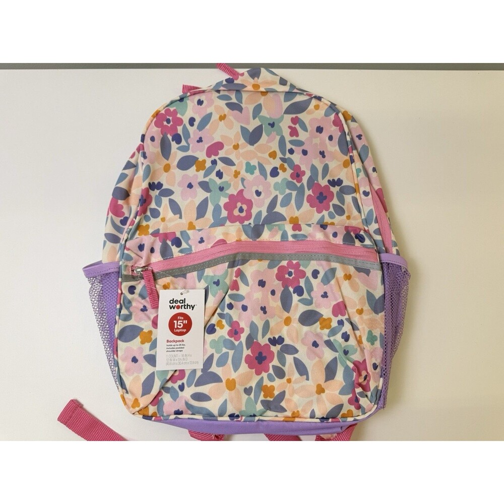 New Deal Worthy Floral backpack Fits 15" Laptop Book Bag NWT Children’s Girls